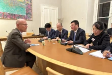 越南代表团与法国企业领导代表举行工作会议。
