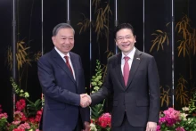 越共中央总书记苏林与新加坡总理、新加坡人民行动党秘书长黄循财。