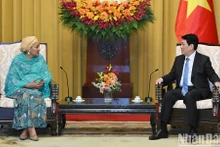 越南国家主席梁强会见联合国副秘书长阿米娜·穆罕默德。（水原 摄）