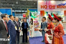 越南驻法国大使丁全胜参观越南展位。