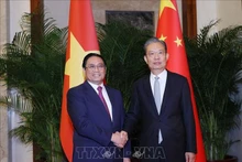越南政府总理范明正会见中国全国人大委会长赵乐际。（图片来源：越通社）