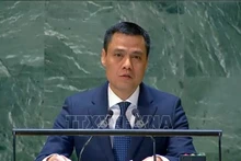 越南常驻联合国代表团团长邓黄江在庆典上发表讲话。