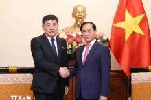 越南政府副总理兼外交部部长裴青山会见朝鲜外务省副相朴祥吉。
