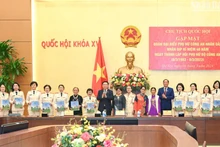 越南国会主席王廷惠会见女性人民公安代表。（维玲 摄）