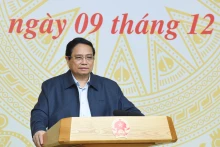 范明正总理在会议上发表讲话。（陈海 摄）