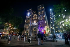 河内还剑坊大教堂区域张灯结彩迎接圣诞节。