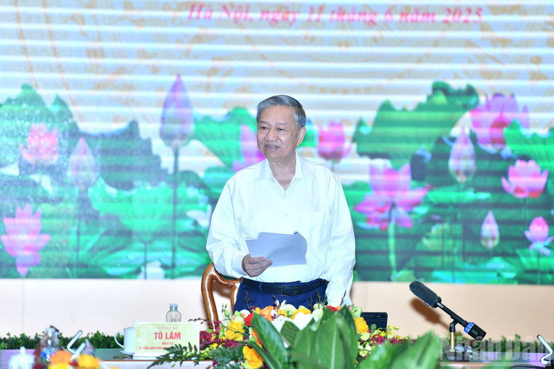 越共中央总书记苏林在会议上发言。