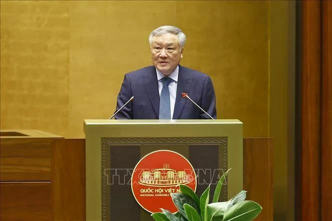 政府常务副总理阮和平在会议上作关于国际金融中心的作用和意义的报告。