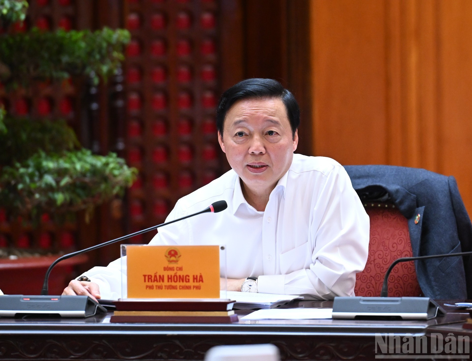 越南政府副总理陈红河在会上发表讲话。