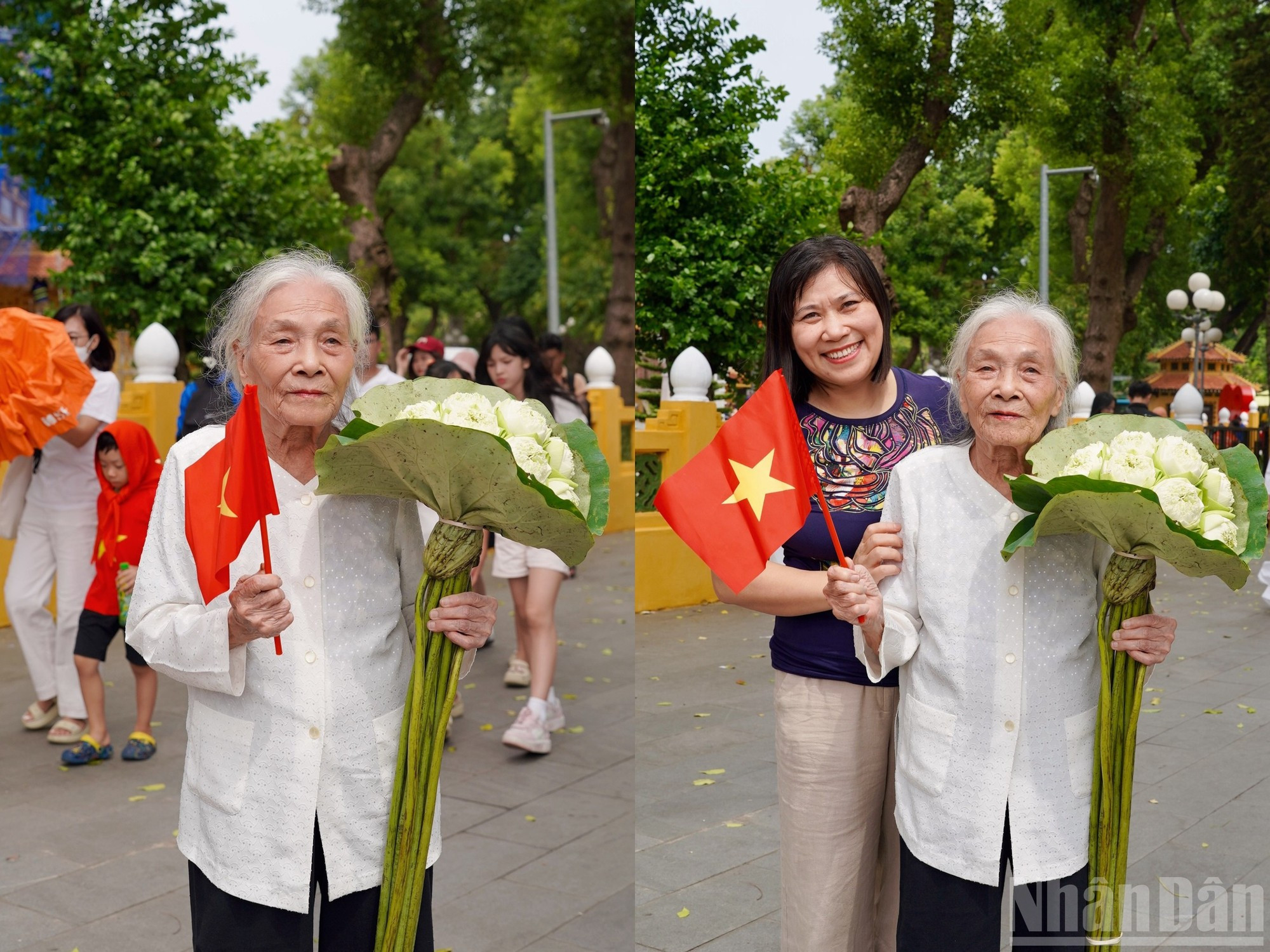 家住河内的90岁冯氏娥女士和女儿激动地记录下国庆前夕的这一神圣时刻。
