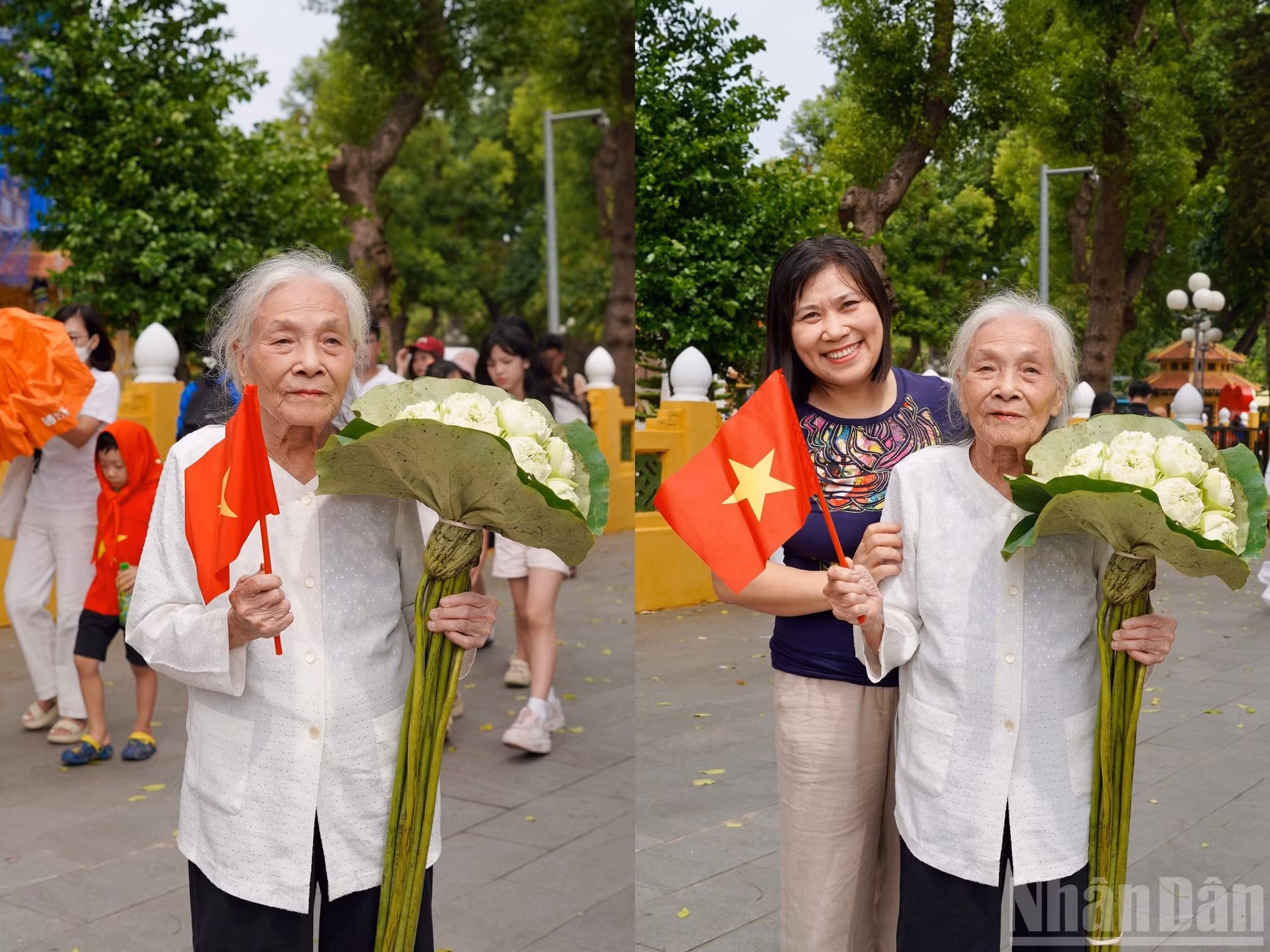 家住河内的90岁冯氏娥女士和女儿激动地记录下国庆前夕的这一神圣时刻。
