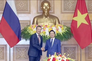 越南政府副总理陈红河会见俄罗斯联邦委员会第一副主席安德烈·亚茨金。（图片来源：VGP）