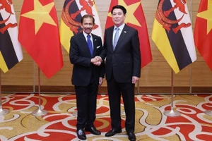 越南国家主席梁强为文莱苏丹举行欢迎晚宴。