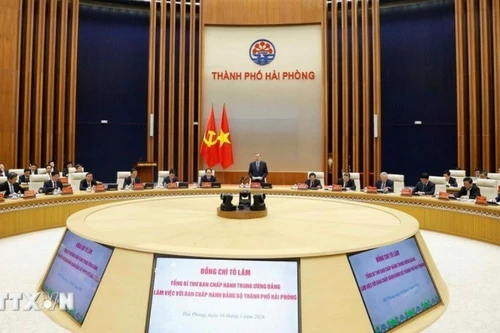 苏林总书记主持会议。（图片来源：VGP）