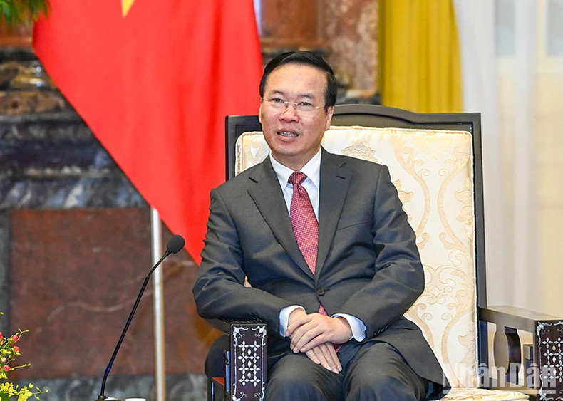 越南国家主席武文赏在会见时发表讲话。(维玲 摄) 越南国家主席武文赏在会见时发表讲话。(维玲 摄)