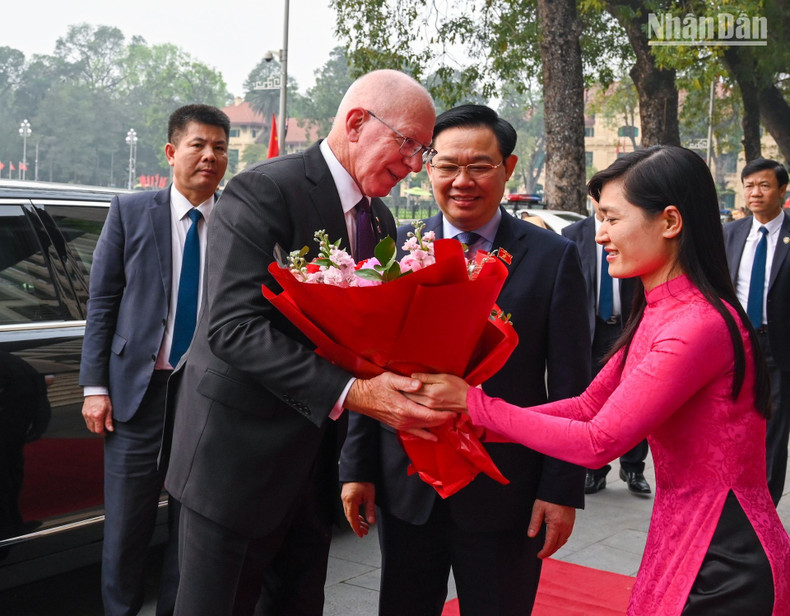 国会办公厅工作人员送鲜花欢迎澳大利亚总督戴维·赫尔利。 国会办公厅工作人员送鲜花欢迎澳大利亚总督戴维·赫尔利。