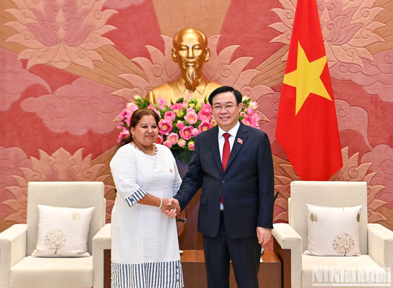 越南国会主席王廷惠欢迎古巴妇联总书记阿玛雷耶。 越南国会主席王廷惠欢迎古巴妇联总书记阿玛雷耶。