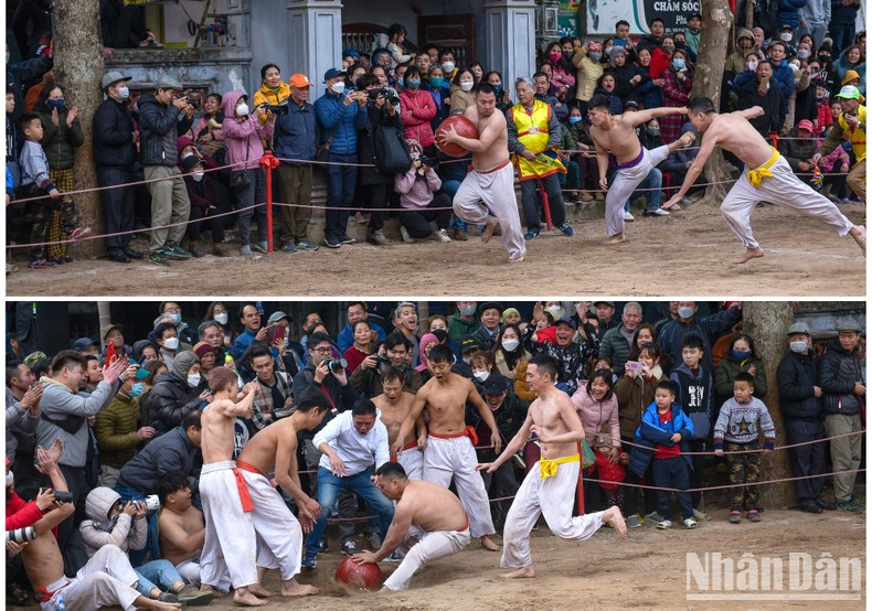翠领村传统木球摔跤节吸引许多领南坊人民和游客参与。（成达 摄）