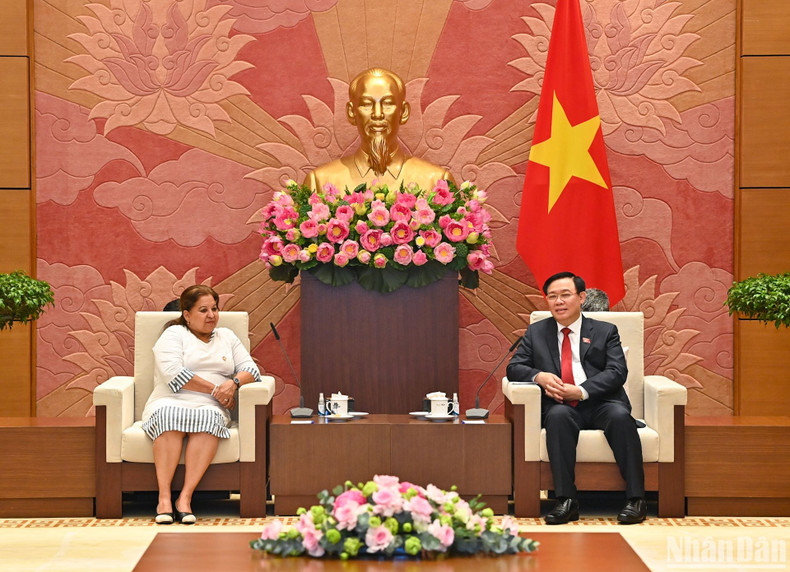 越南国会主席王廷惠会见古巴妇联总书记阿玛雷耶。 越南国会主席王廷惠会见古巴妇联总书记阿玛雷耶。