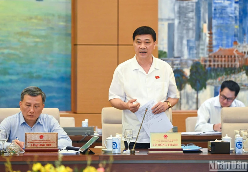 越南国会经济委员会主任武鸿青发表讲话。