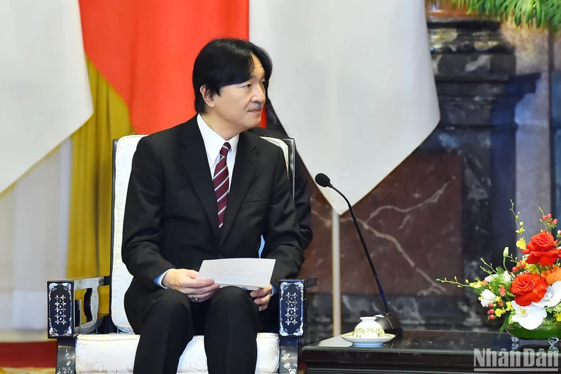 日本皇嗣秋筱宫文仁亲王在会见中发表讲话。 日本皇嗣秋筱宫文仁亲王在会见中发表讲话。