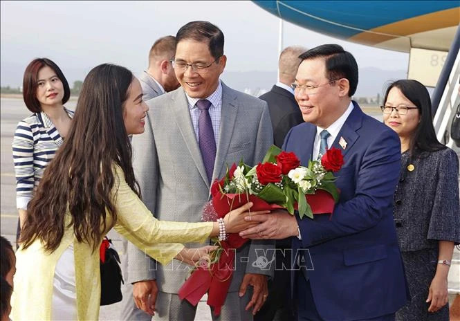 各位代表在机场迎接国会主席王廷惠。 各位代表在机场迎接国会主席王廷惠。