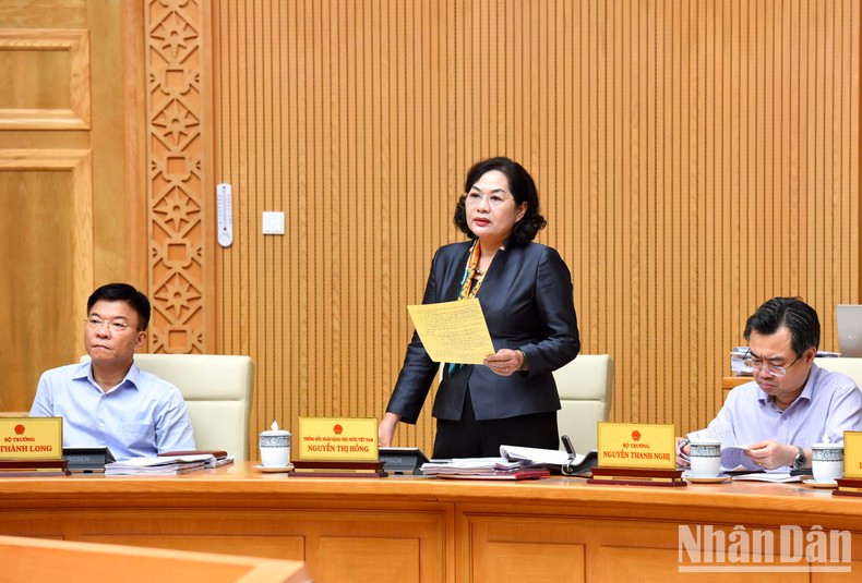 越南国家银行行长阮氏红在会议上发表讲话。 越南国家银行行长阮氏红在会议上发表讲话。