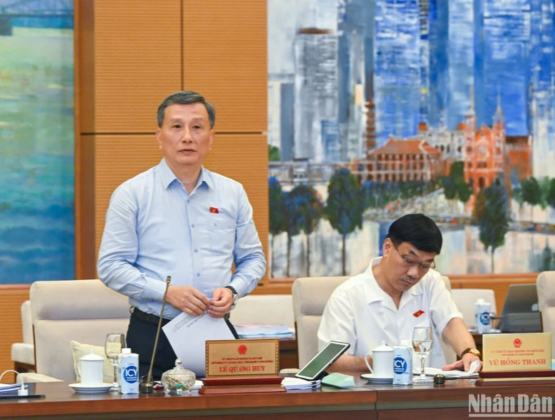 越南国会科学技术与环境委员会主任黎光辉发表讲话。