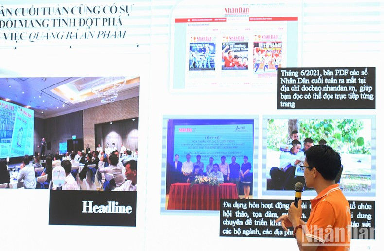 《人民报》记者在活动上介绍创新思想。 《人民报》记者在活动上介绍创新思想。