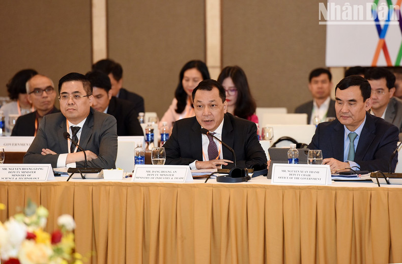 越南工贸部副部长邓黄安发表讲话。 越南工贸部副部长邓黄安发表讲话。