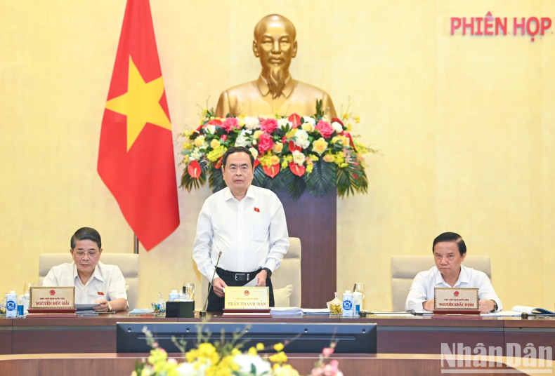 越南国会主席陈青敏发表讲话。