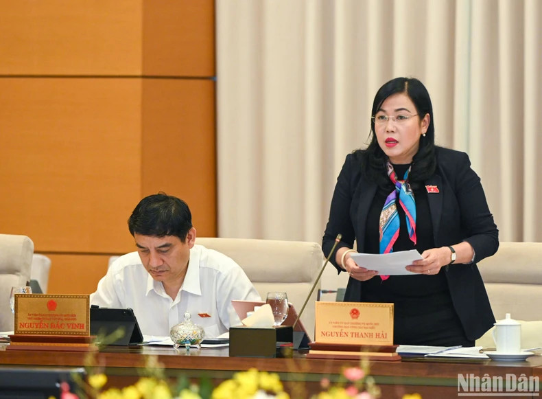 越南国会代表工作委员会主任阮青海发表讲话。