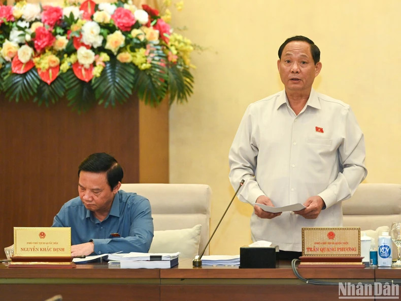 越南国会副主席陈光方发表讲话。