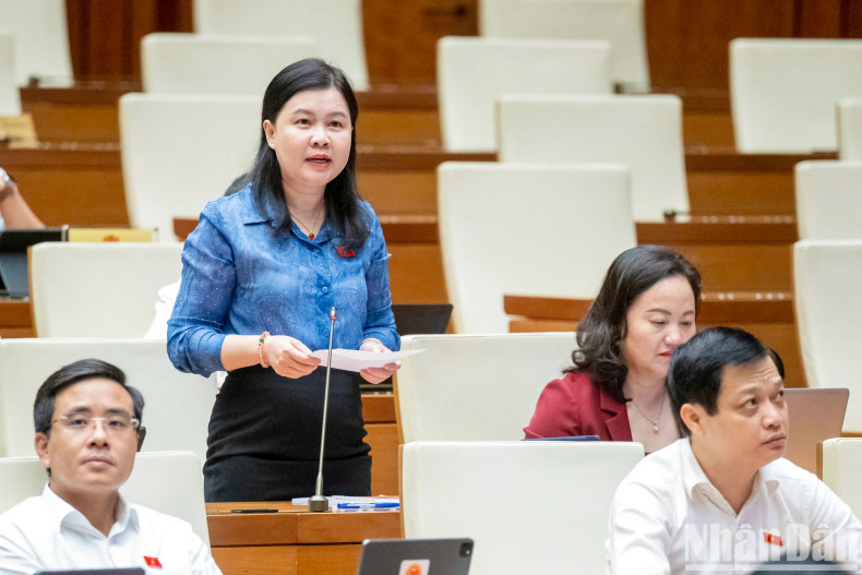 河内市国会代表阮芳水发表讲话。