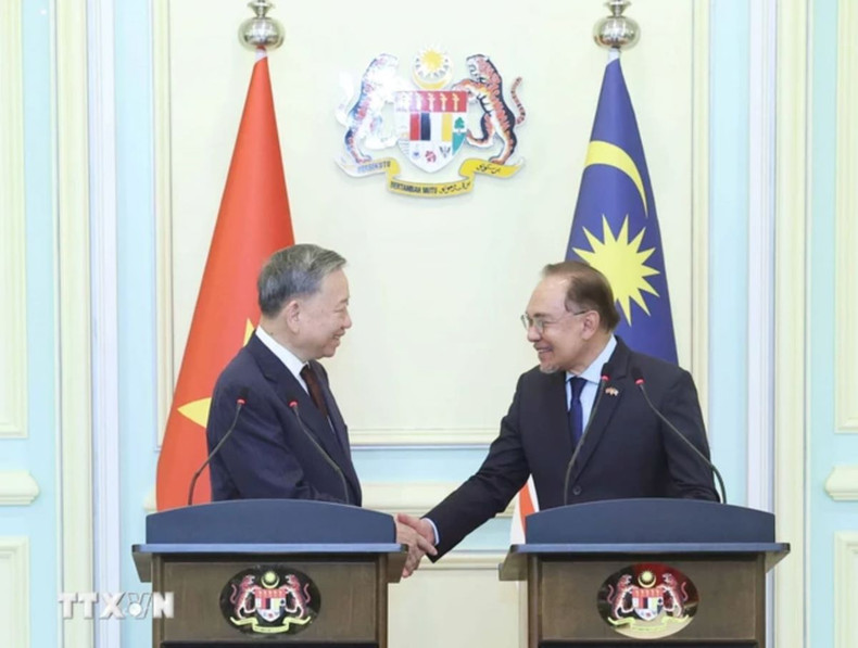 苏林总书记和马来西亚总理安瓦尔•易卜拉欣。