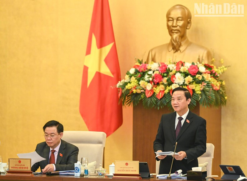 越南国会副主席阮克定在会议上发言。