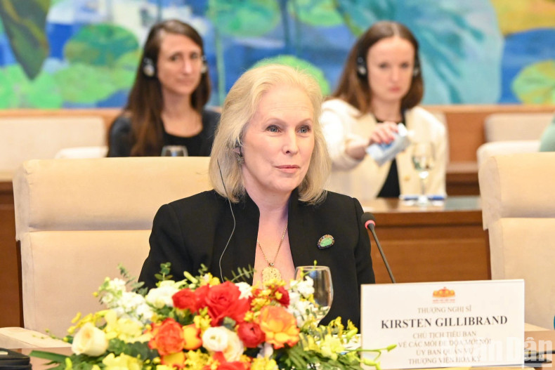 美国参议员克尔斯滕·吉利布兰德在会见时发表讲话。 美国参议员克尔斯滕·吉利布兰德在会见时发表讲话。