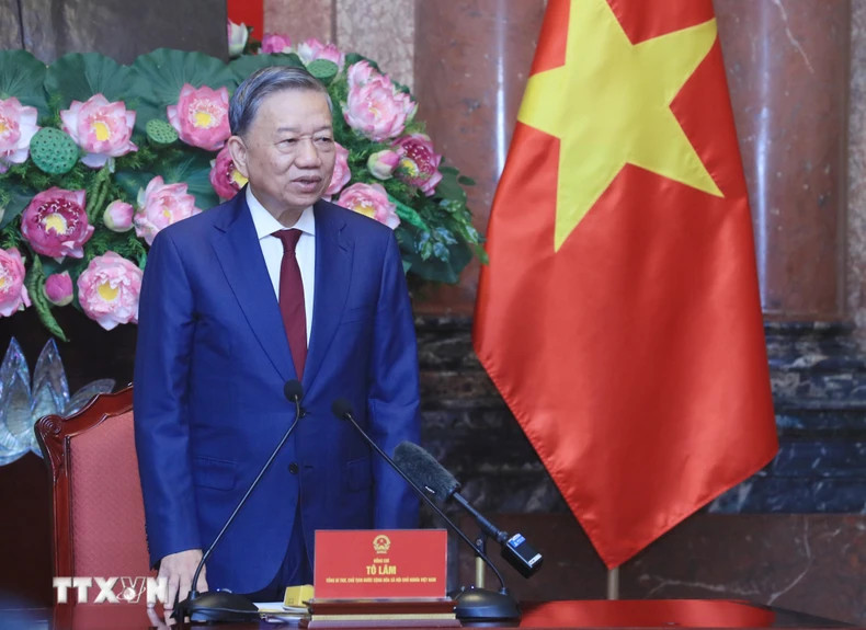 越共中央总书记、越南国家主席苏林发表讲话。（图片来源：越通社）