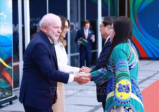 巴西总统、G20峰会主席路易斯·伊纳西奥·卢拉·达席尔瓦和夫人欢迎越南政府总理范明正和夫人。（图片来源：越通社）