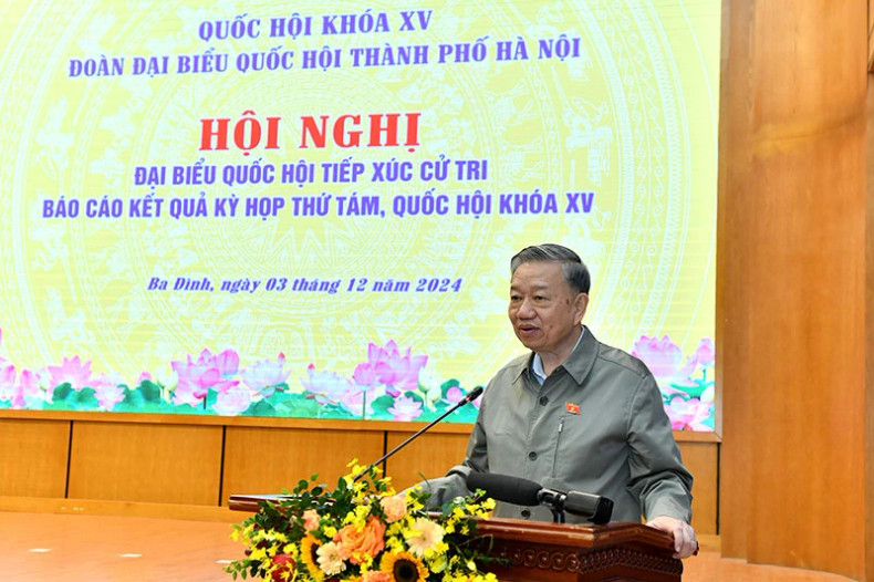 苏林总书记在会见河内市选民时发表讲话。