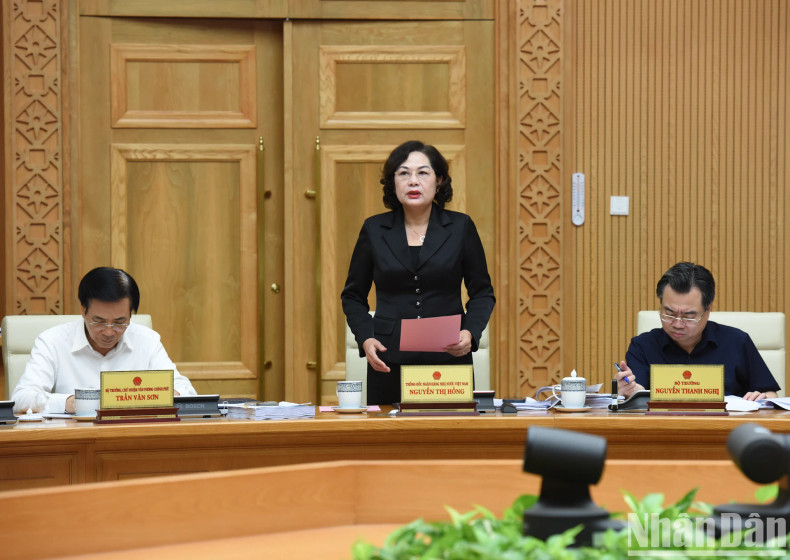 越南国家银行行长阮氏红在会上发表讲话。