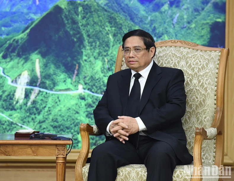 越南政府总理范明正会见美国国务卿安东尼·布林肯时发表讲话。 越南政府总理范明正会见美国国务卿安东尼·布林肯时发表讲话。