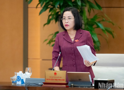 国会副主席阮氏青发表讲话。