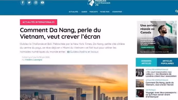 发表于法国电子杂志《海外法国人》（*Journal des Français à l'étranger*）的相关文章。（图片来源：越通社）