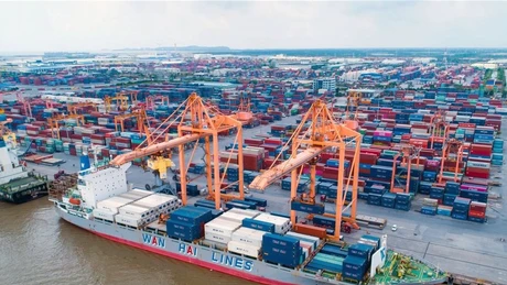 海防港货物装卸作业。