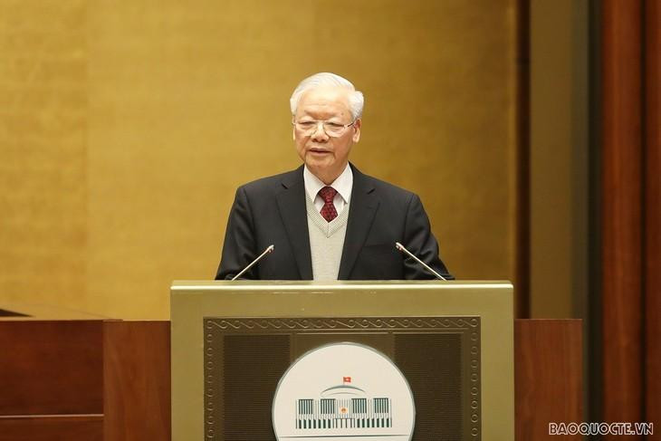 越共中央总书记阮富仲在全国对外工作会议上发表讲话。（图片来源：国际报）