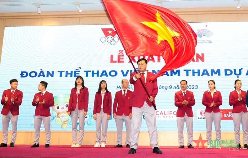 越南体育代表团举行第19届亚运会出征仪式。（图片来源：越南人民军队报）