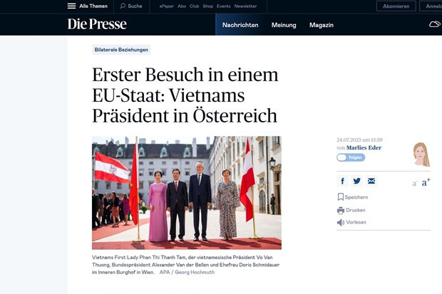 diepresse.com奥地利网站报道武文赏主席此次访问。（图片来源：越通社）