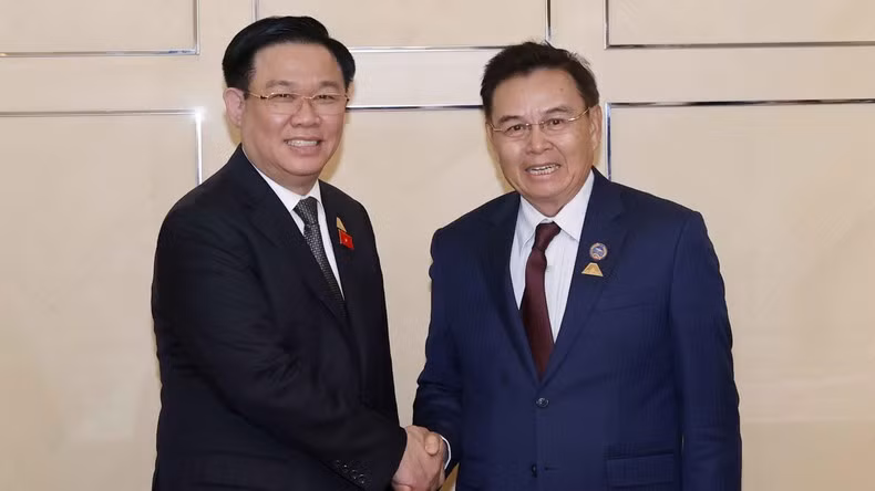 国会主席王廷惠会见老挝国会主席赛宋蓬·丰威汉。（图片来源：越通社）