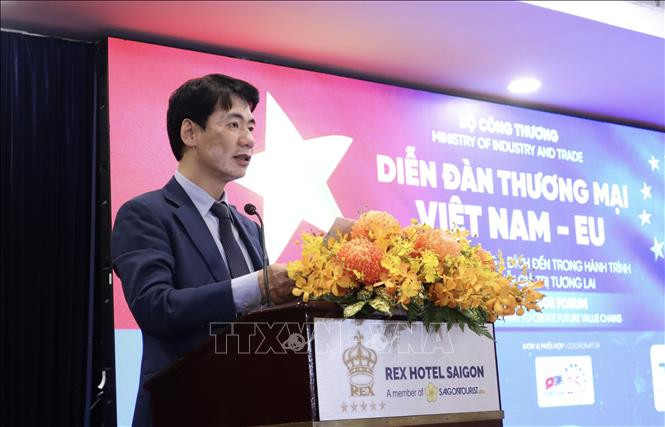 工贸部欧美市场司司长谢黄灵发表讲话。（图片来源：越通社）